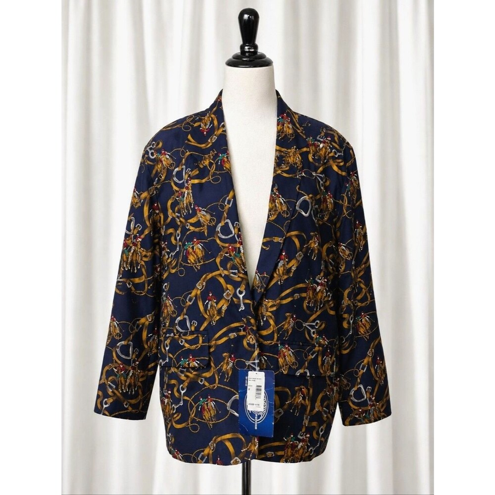 Miller's Harness Co NWT Vintage Navy Blue Equestrian Single Button Cotton Blazer